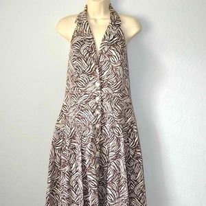 Sz 8P Madison Leigh “Ralph Lauren Look” Ivory & Brown Halter Dress